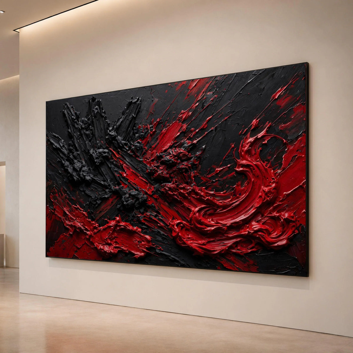 Bold Red and Black Abstract Canvas, Dramatic Modern Wall Art, Vibrant Color Contrast Canvas, Contemporary Home Decoration Canvas Print Art