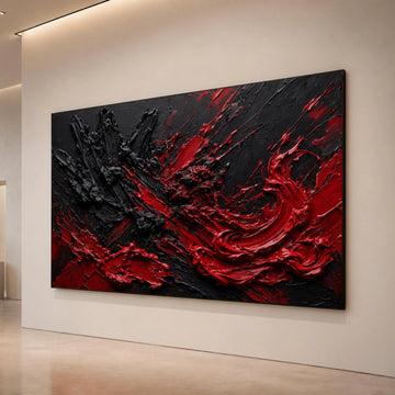 Bold Red and Black Abstract Canvas, Dramatic Modern Wall Art, Vibrant Color Contrast Canvas, Contemporary Home Decoration Canvas Print Art