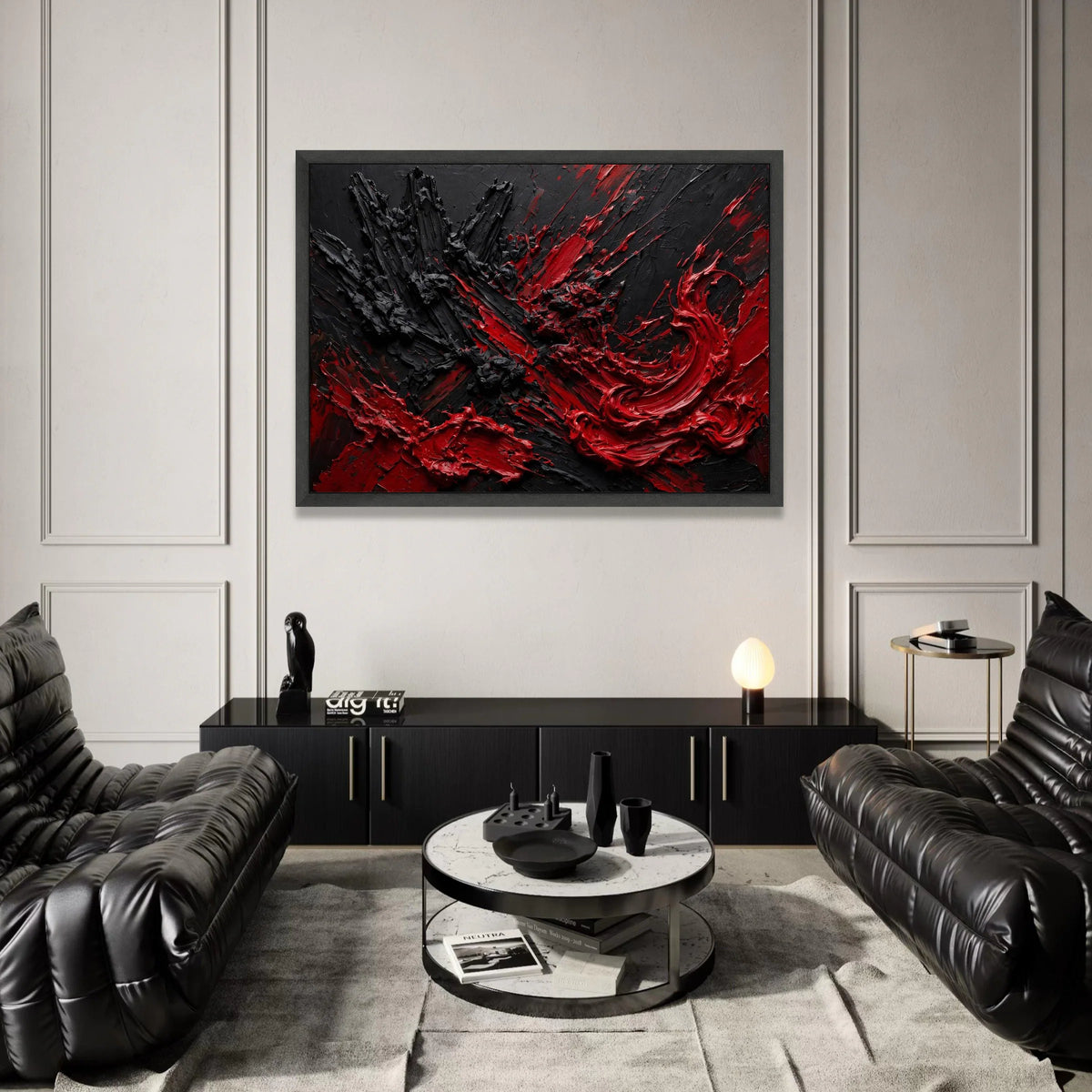 Bold Red and Black Abstract Canvas, Dramatic Modern Wall Art, Vibrant Color Contrast Canvas, Contemporary Home Decoration Canvas Print Art