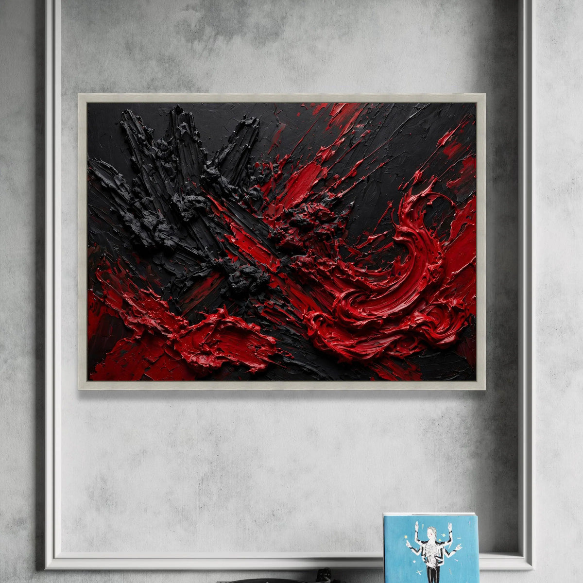 Bold Red and Black Abstract Canvas, Dramatic Modern Wall Art, Vibrant Color Contrast Canvas, Contemporary Home Decoration Canvas Print Art