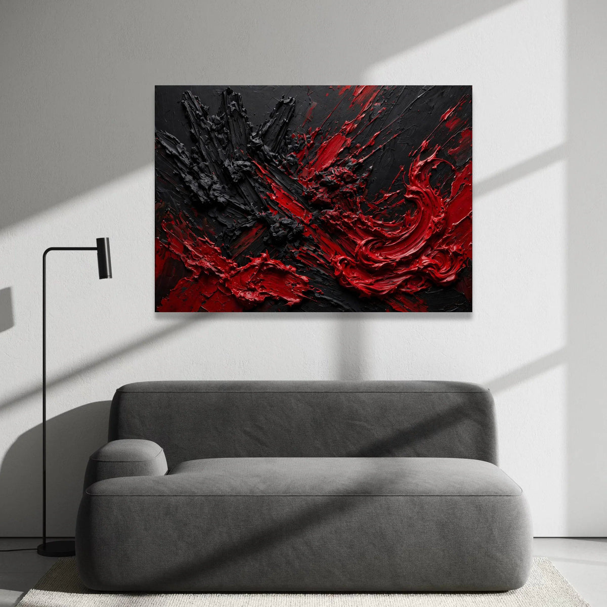 Bold Red and Black Abstract Canvas, Dramatic Modern Wall Art, Vibrant Color Contrast Canvas, Contemporary Home Decoration Canvas Print Art