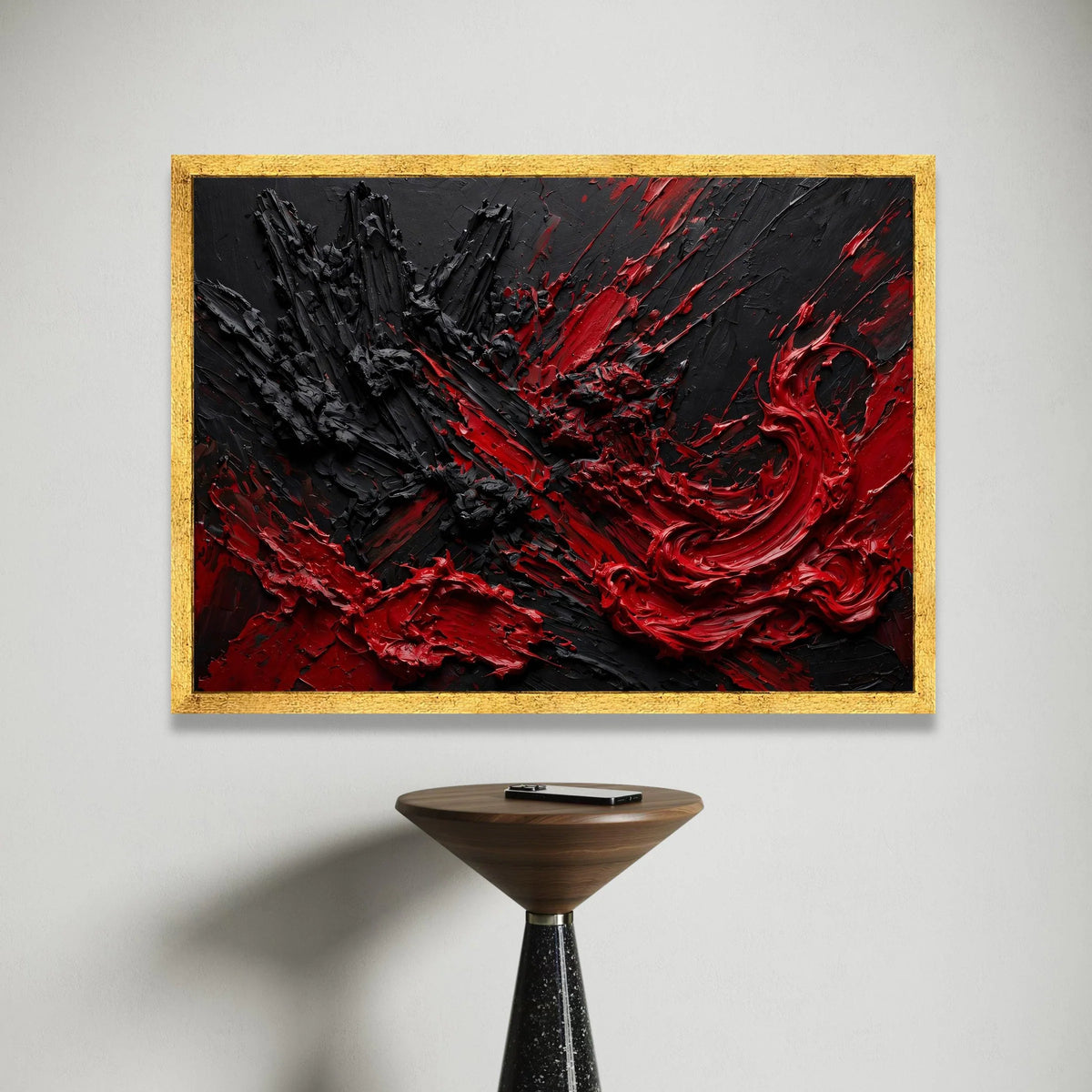 Bold Red and Black Abstract Canvas, Dramatic Modern Wall Art, Vibrant Color Contrast Canvas, Contemporary Home Decoration Canvas Print Art