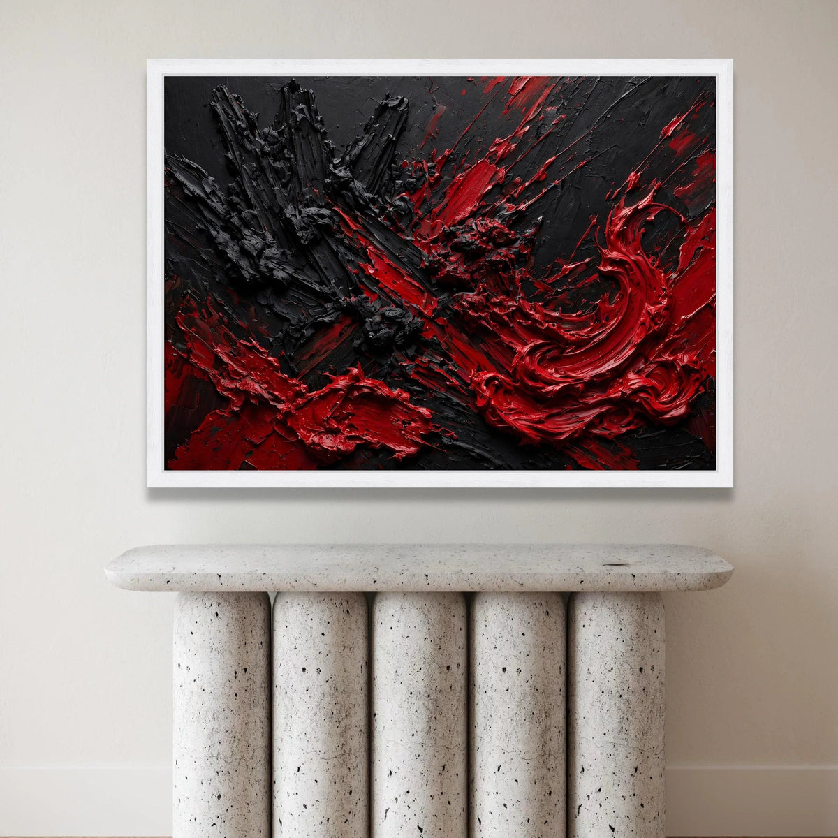 Bold Red and Black Abstract Canvas, Dramatic Modern Wall Art, Vibrant Color Contrast Canvas, Contemporary Home Decoration Canvas Print Art