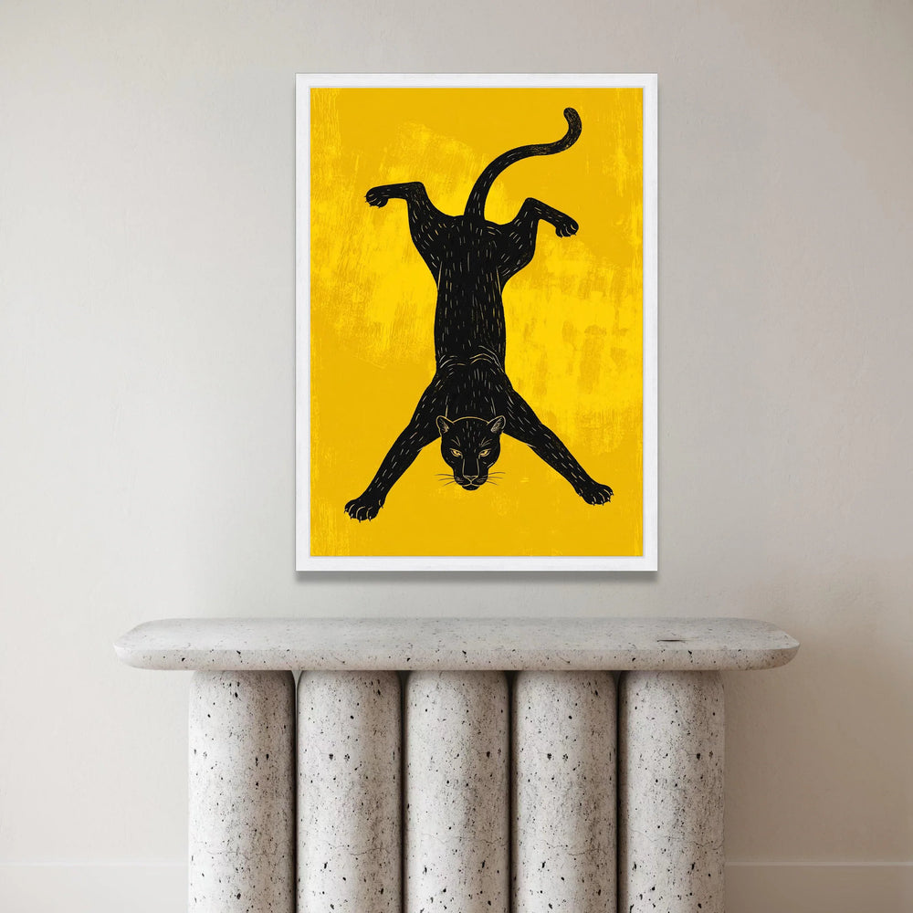 Black Panther Silhouette Canvas, Bold Animal Wall Art, Modern Yellow Background, Wildlife Canvas Decoration, Fierce Cat Art Canvas Print Art