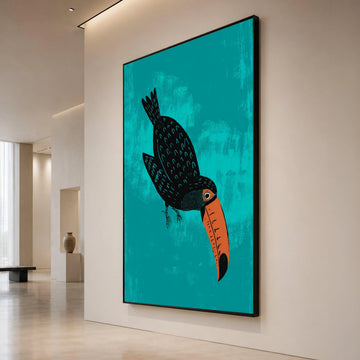 Playful Toucan Bird Canvas Art, Tropical Wall Decor, Vibrant Wildlife Illustration, Nature-Inspired Home Canvas, Ready to Canvas Print Art