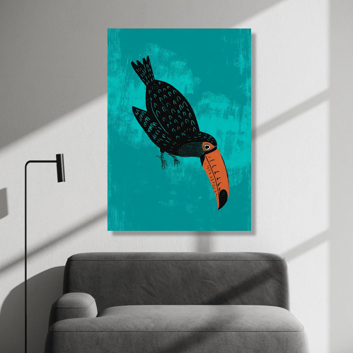 Playful Toucan Bird Canvas Art, Tropical Wall Decor, Vibrant Wildlife Illustration, Nature-Inspired Home Canvas, Ready to Canvas Print Art