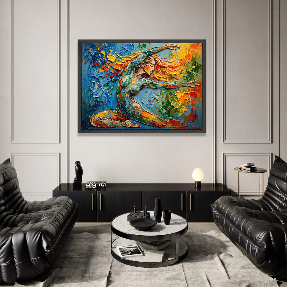 Vibrant Dance of Colors Canvas, Abstract Woman Portrait Art, Expressive Figurative Painting, Colorful Wall Decor, Modern Canvas Print Art