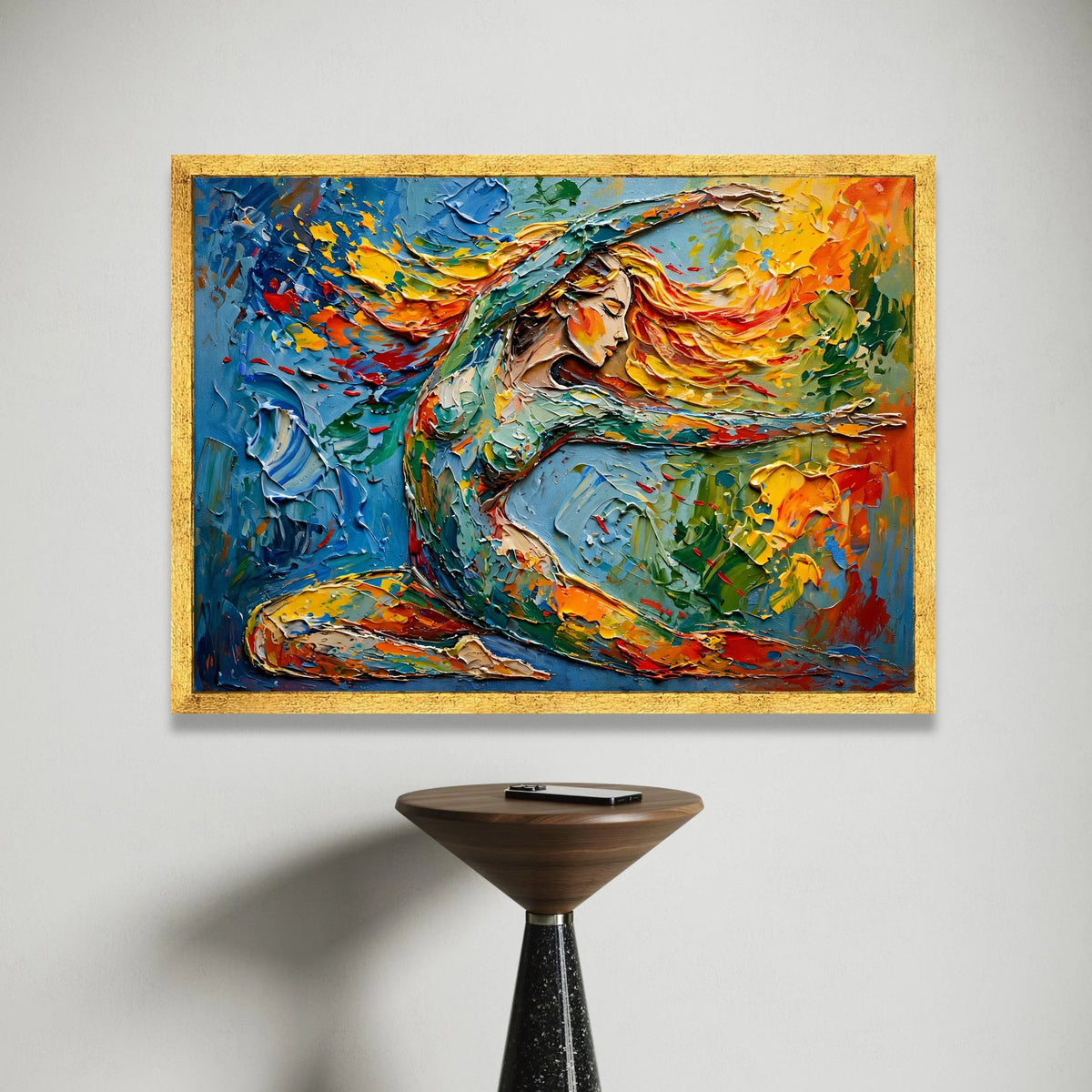 Vibrant Dance of Colors Canvas, Abstract Woman Portrait Art, Expressive Figurative Painting, Colorful Wall Decor, Modern Canvas Print Art