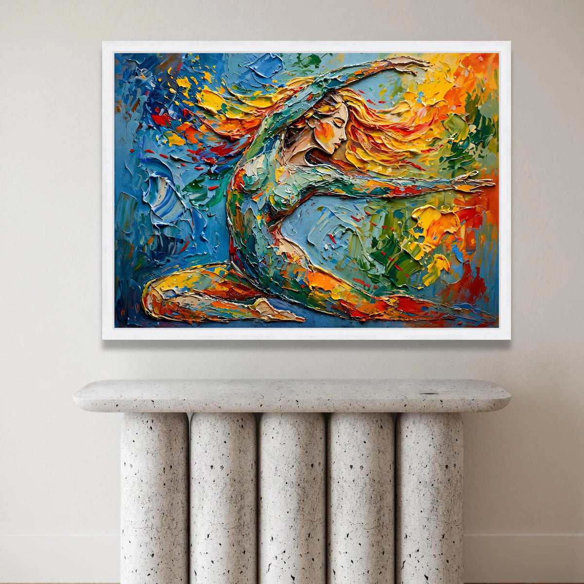 Vibrant Dance of Colors Canvas, Abstract Woman Portrait Art, Expressive Figurative Painting, Colorful Wall Decor, Modern Canvas Print Art