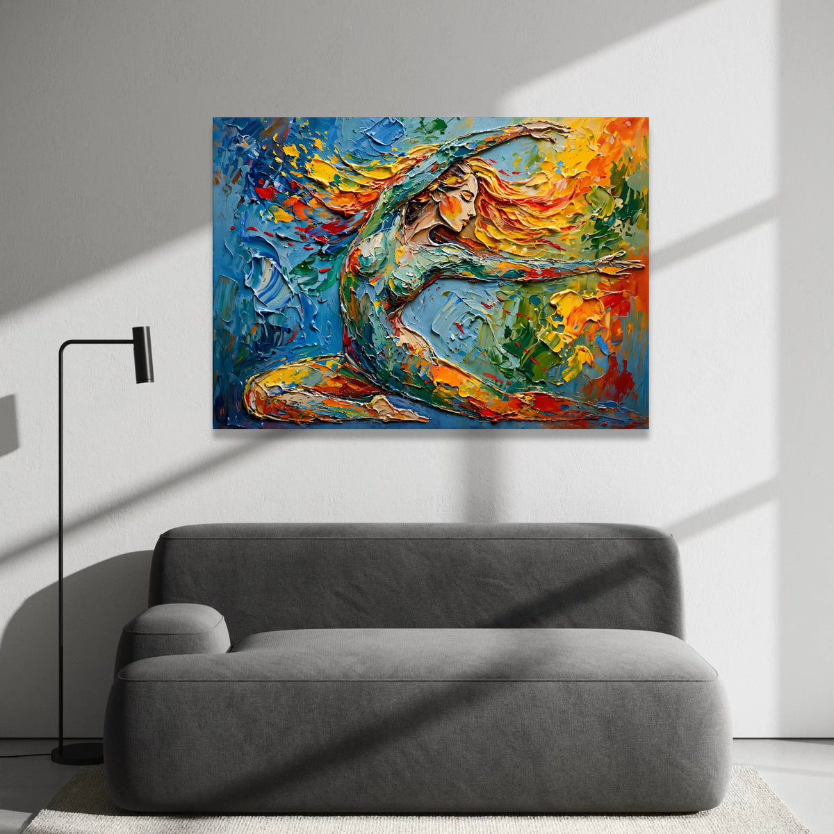 Vibrant Dance of Colors Canvas, Abstract Woman Portrait Art, Expressive Figurative Painting, Colorful Wall Decor, Modern Canvas Print Art