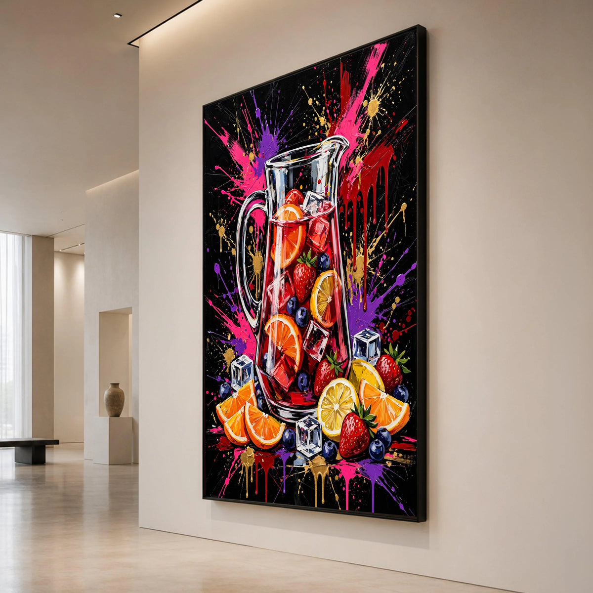 Colorful Fruit Punch Pitcher Canvas, Refreshing Summer Drink Wall Art, Citrus and Berry Decorative Canvas, Vibrant Kitchen Canvas Print Art