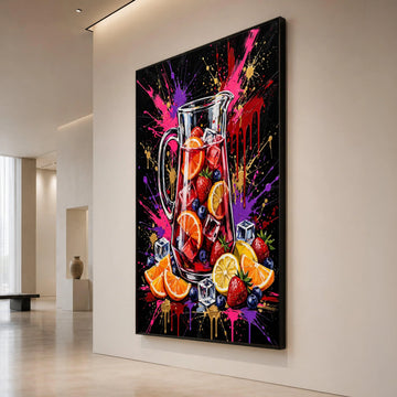 Colorful Fruit Punch Pitcher Canvas, Refreshing Summer Drink Wall Art, Citrus and Berry Decorative Canvas, Vibrant Kitchen Canvas Print Art