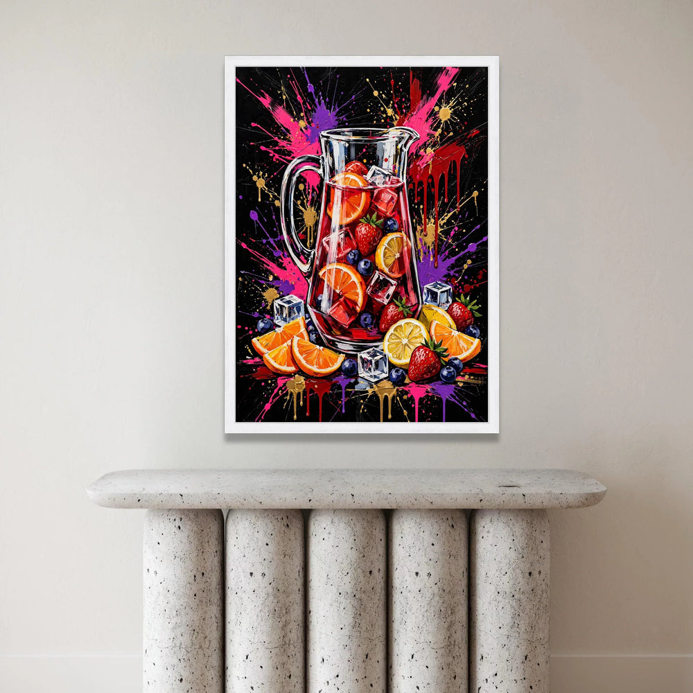 Colorful Fruit Punch Pitcher Canvas, Refreshing Summer Drink Wall Art, Citrus and Berry Decorative Canvas, Vibrant Kitchen Canvas Print Art
