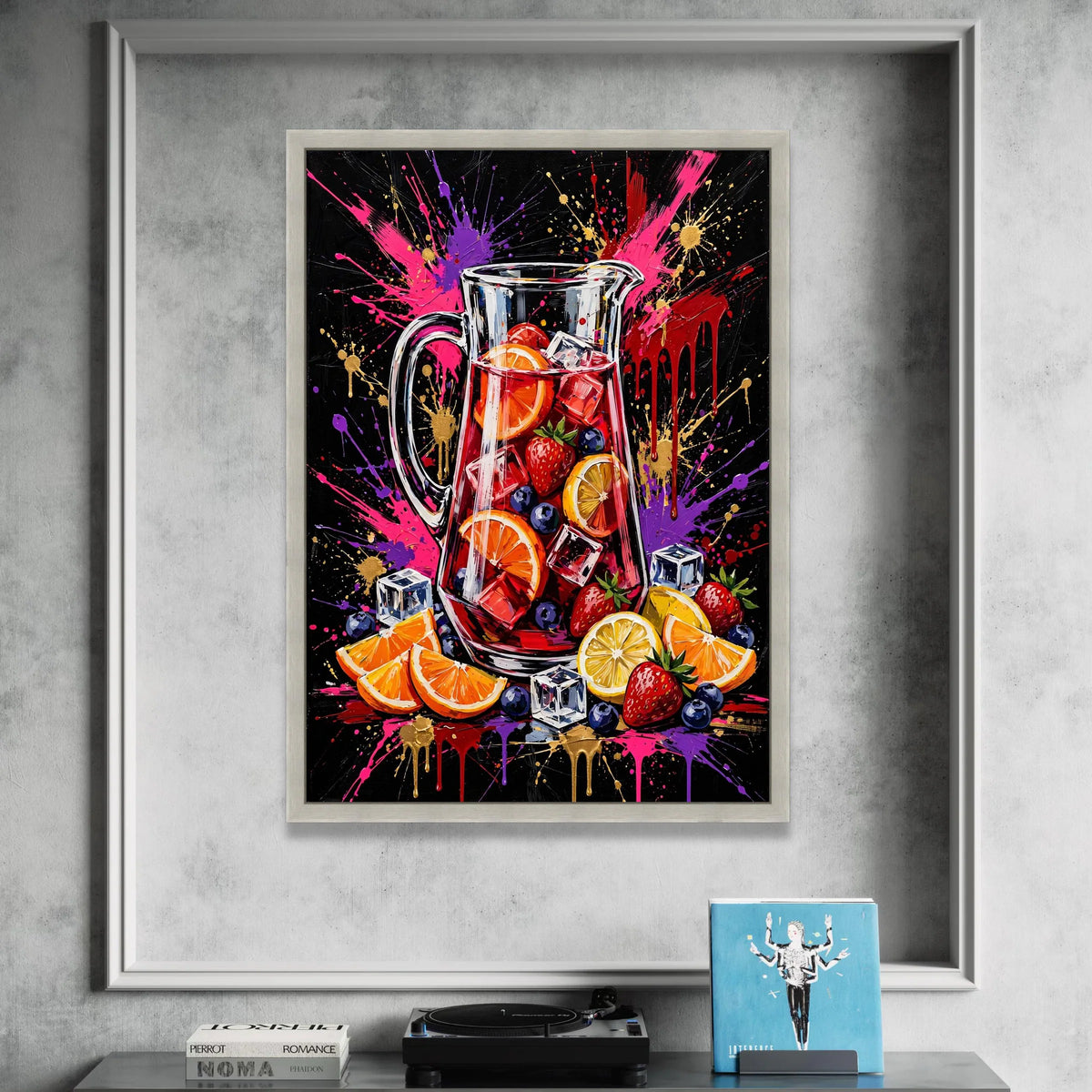 Colorful Fruit Punch Pitcher Canvas, Refreshing Summer Drink Wall Art, Citrus and Berry Decorative Canvas, Vibrant Kitchen Canvas Print Art