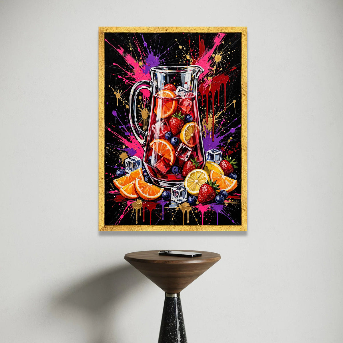 Colorful Fruit Punch Pitcher Canvas, Refreshing Summer Drink Wall Art, Citrus and Berry Decorative Canvas, Vibrant Kitchen Canvas Print Art