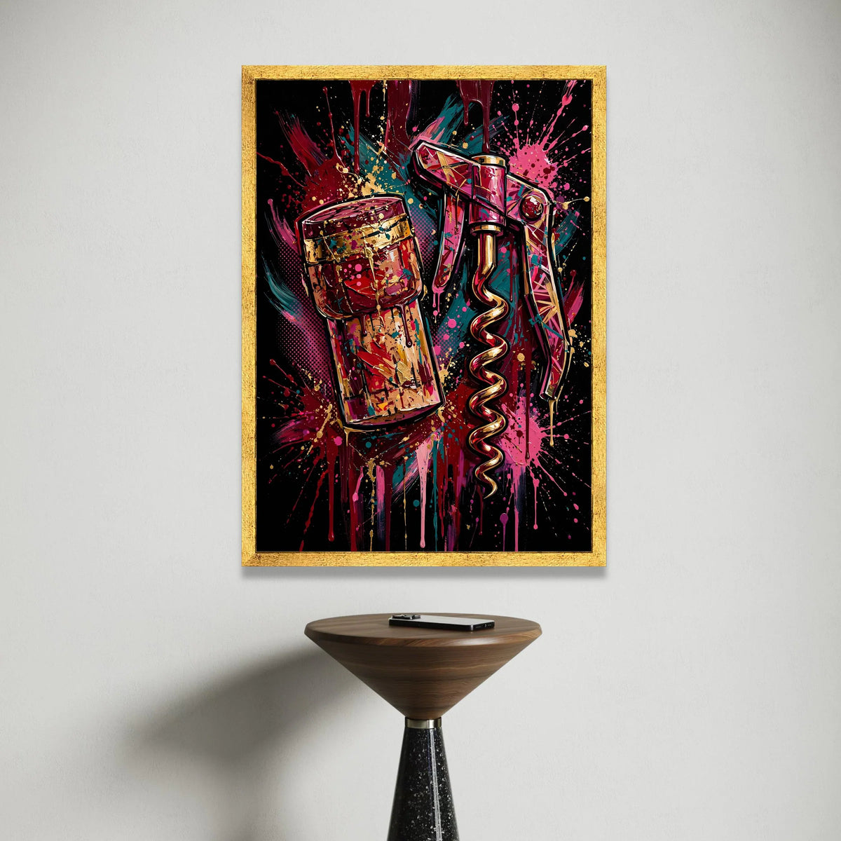 Modern Corkscrew and Wine Cork Canvas, Colorful Bar Art, Abstract Wine Lover Wall Art, Bold Home Decoration, Ready to Hang Canvas Print Art