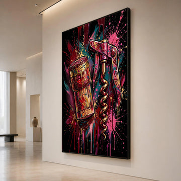 Modern Corkscrew and Wine Cork Canvas, Colorful Bar Art, Abstract Wine Lover Wall Art, Bold Home Decoration, Ready to Hang Canvas Print Art