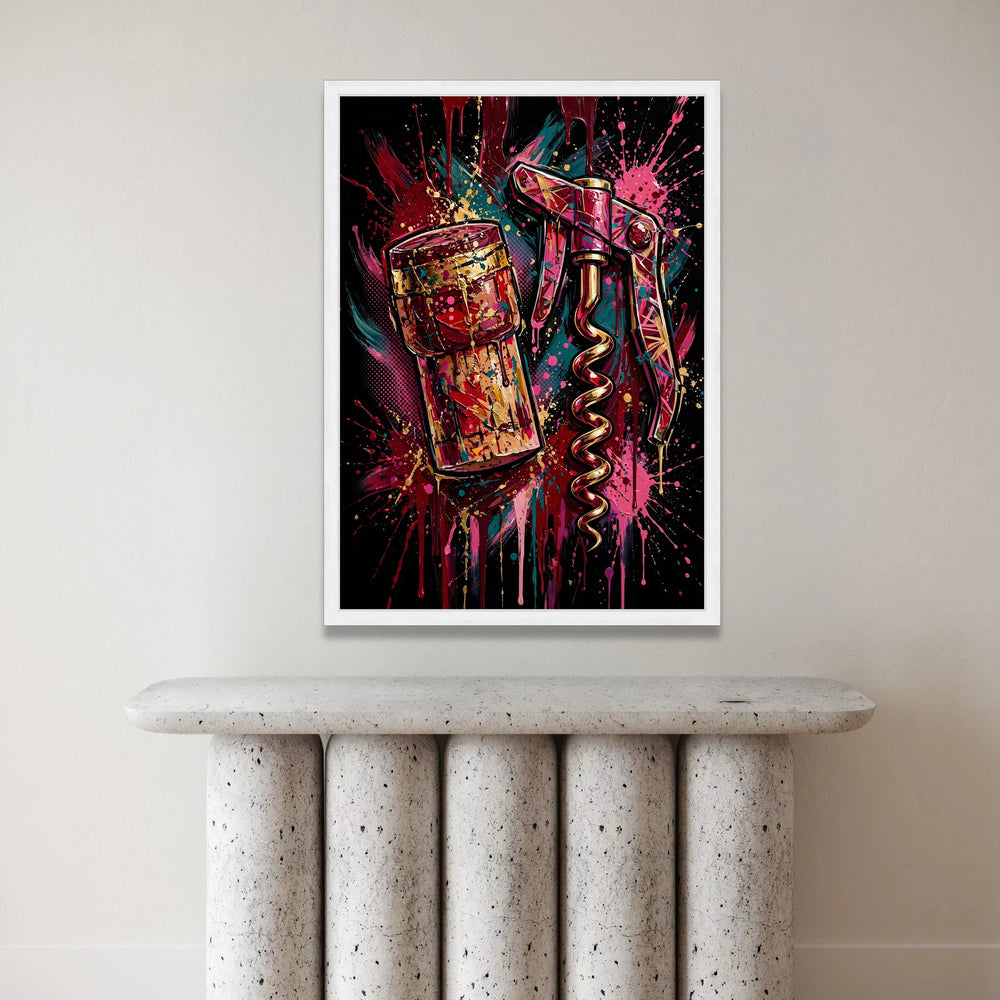 Modern Corkscrew and Wine Cork Canvas, Colorful Bar Art, Abstract Wine Lover Wall Art, Bold Home Decoration, Ready to Hang Canvas Print Art