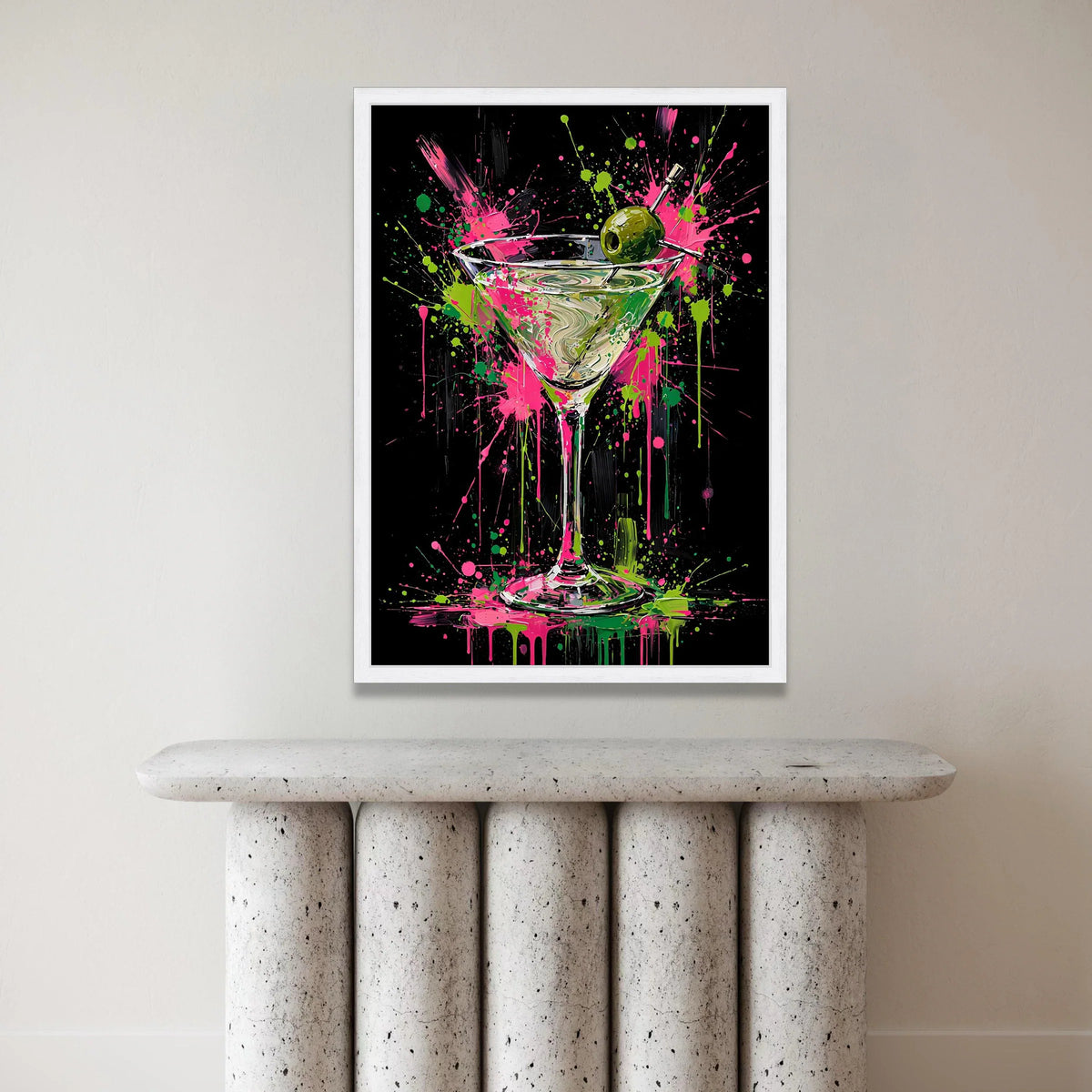Vibrant Martini Glass Canvas, Cocktail Wall Art, Modern Bar Decor, Color Splash Canvas, Olive Garnish Painting, Drink Theme Canvas Print Art