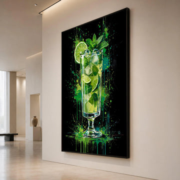 Refreshing Mojito Drink Canvas Art, Lime and Mint Cocktail Illustration, Colorful Beverage Wall Decor, Modern Kitchen Canvas Print Art