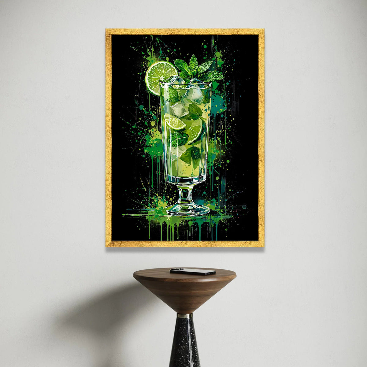 Refreshing Mojito Drink Canvas Art, Lime and Mint Cocktail Illustration, Colorful Beverage Wall Decor, Modern Kitchen Canvas Print Art