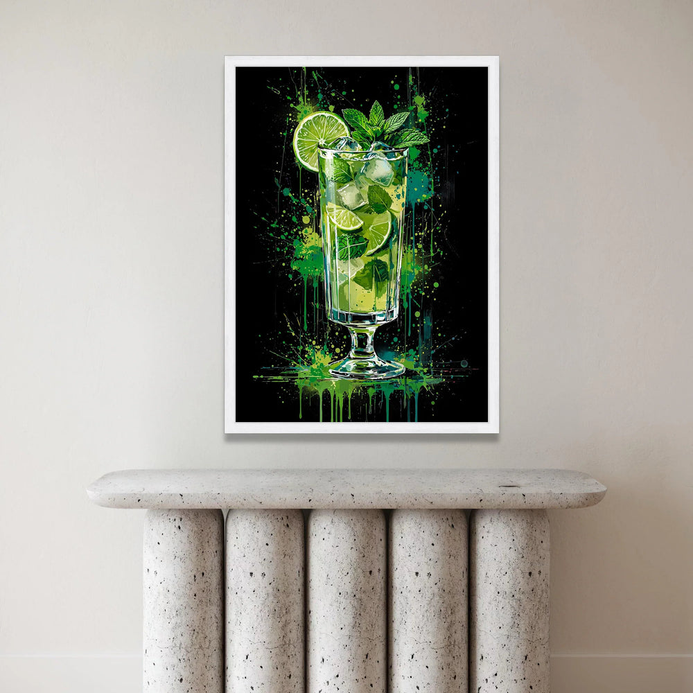 Refreshing Mojito Drink Canvas Art, Lime and Mint Cocktail Illustration, Colorful Beverage Wall Decor, Modern Kitchen Canvas Print Art