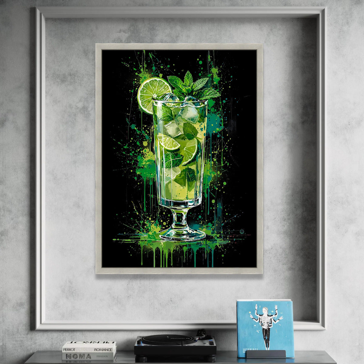Refreshing Mojito Drink Canvas Art, Lime and Mint Cocktail Illustration, Colorful Beverage Wall Decor, Modern Kitchen Canvas Print Art
