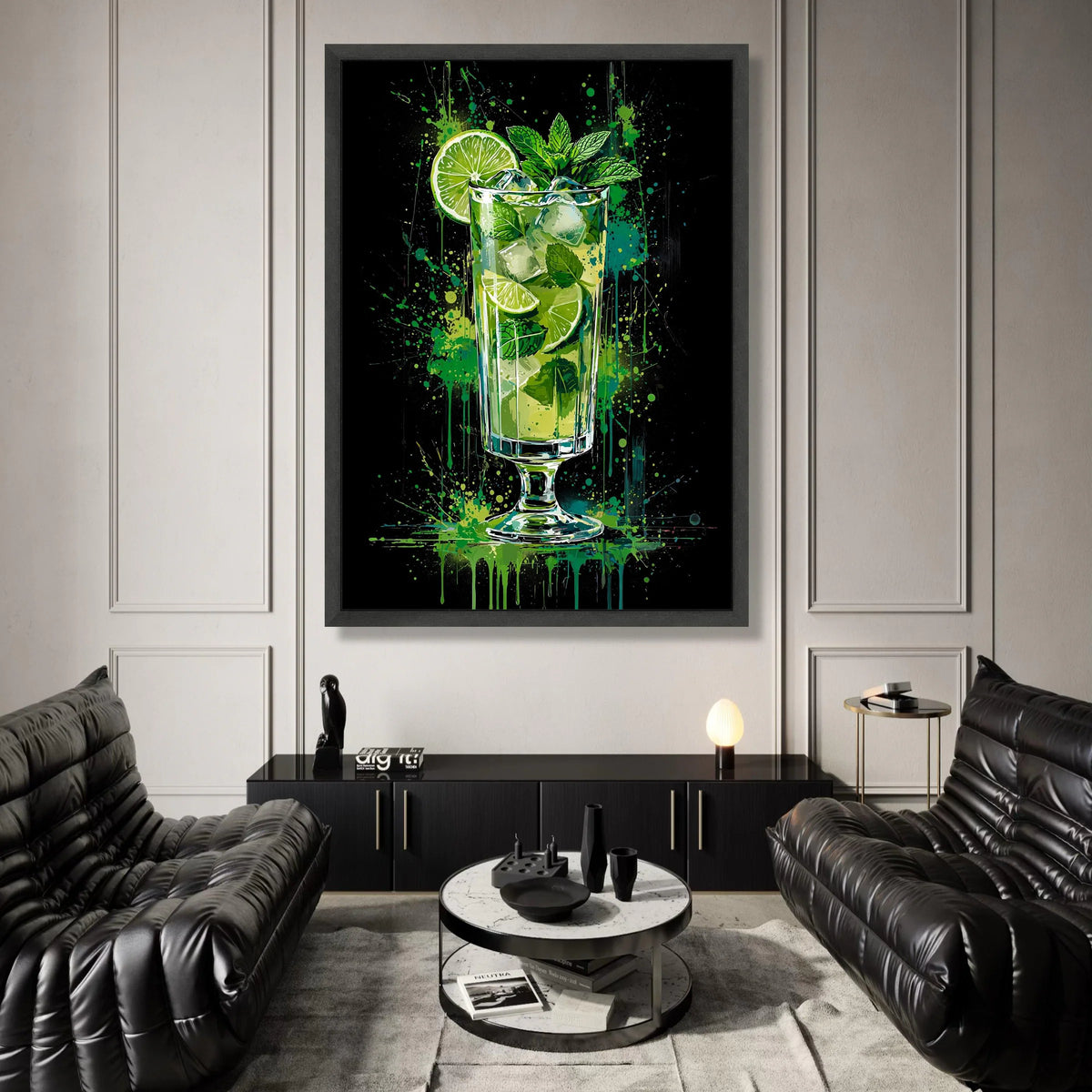 Refreshing Mojito Drink Canvas Art, Lime and Mint Cocktail Illustration, Colorful Beverage Wall Decor, Modern Kitchen Canvas Print Art