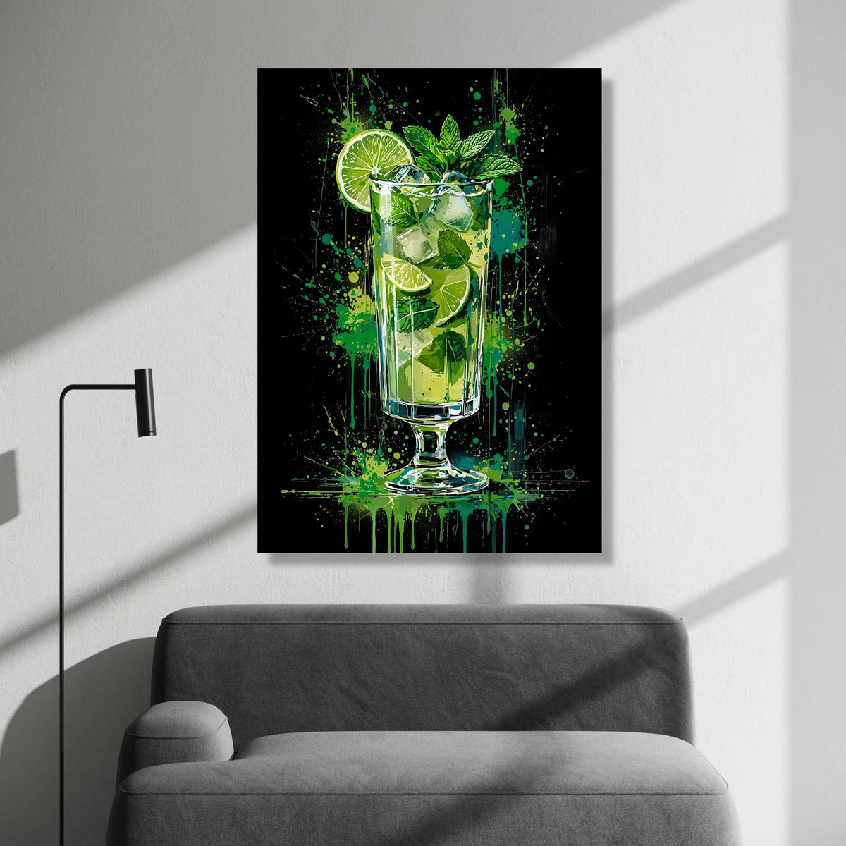 Refreshing Mojito Drink Canvas Art, Lime and Mint Cocktail Illustration, Colorful Beverage Wall Decor, Modern Kitchen Canvas Print Art