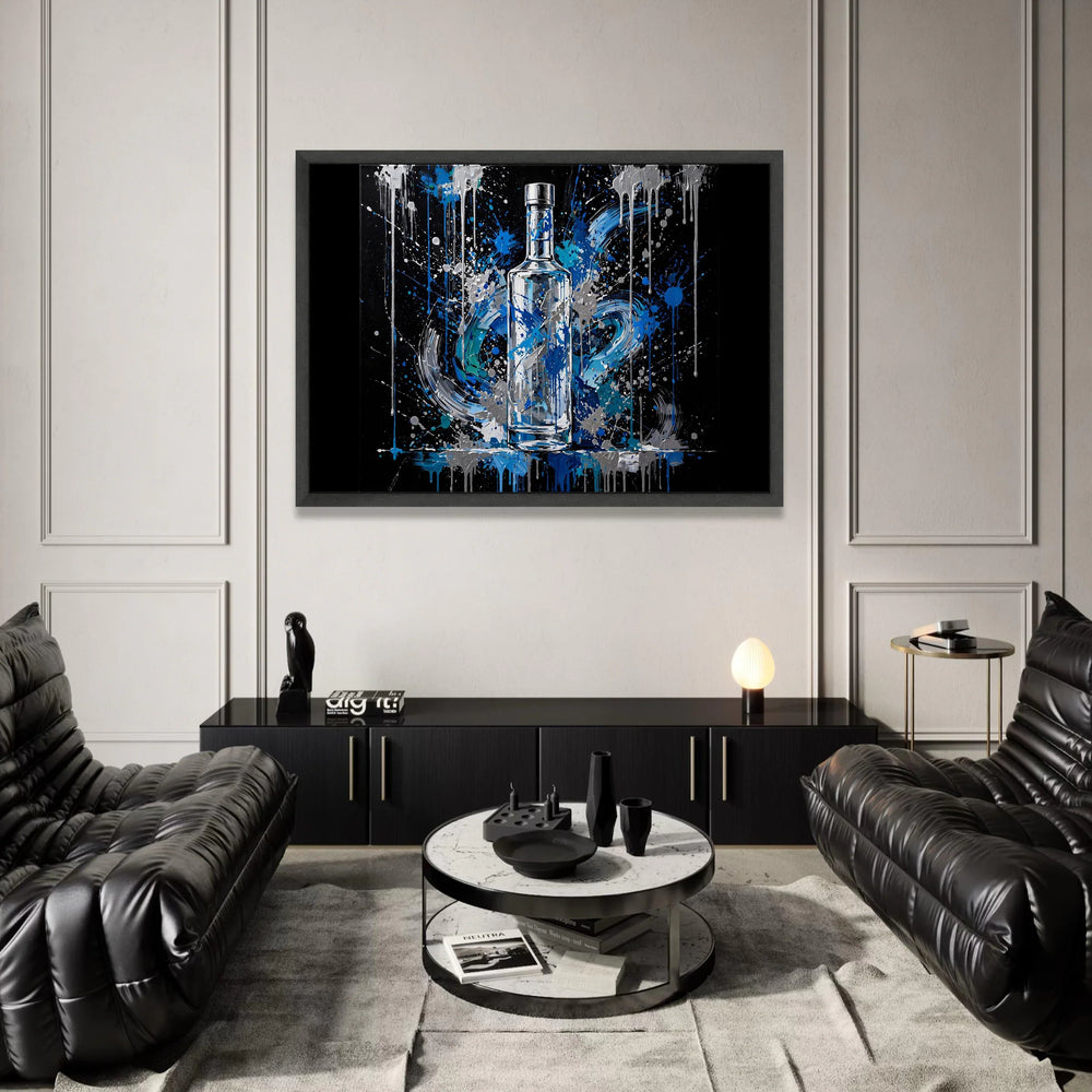 Abstract Blue Bottle Canvas Wall Art, Modern Splash Painting, Contemporary Home Decoration, Vibrant Liquid Design, Ready to Canvas Print Art