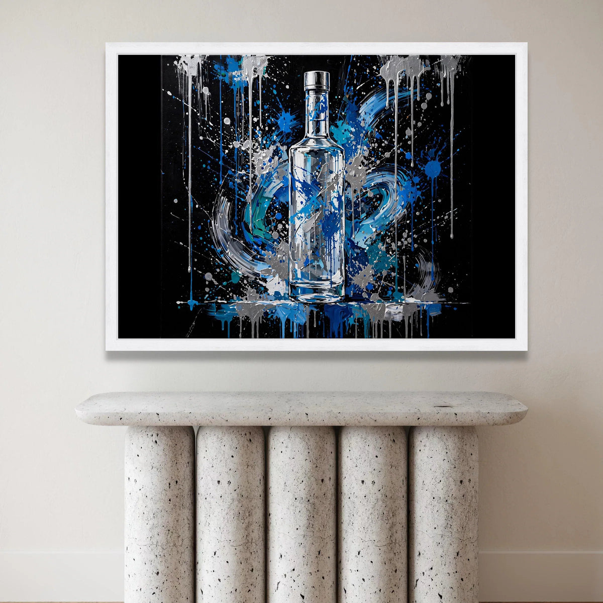 Abstract Blue Bottle Canvas Wall Art, Modern Splash Painting, Contemporary Home Decoration, Vibrant Liquid Design, Ready to Canvas Print Art