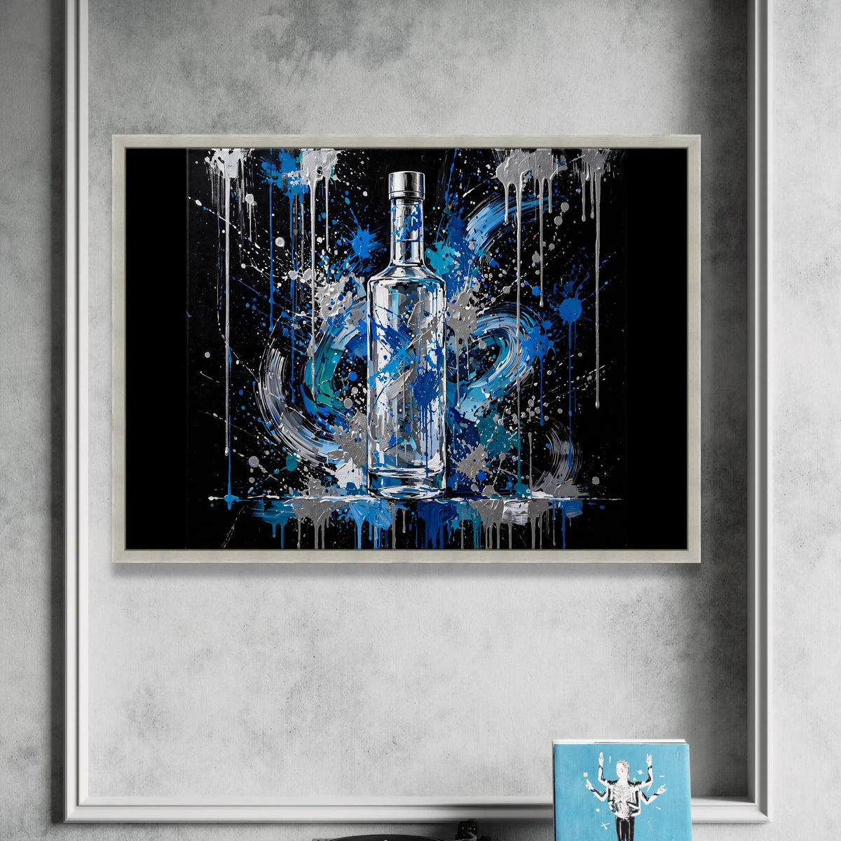 Abstract Blue Bottle Canvas Wall Art, Modern Splash Painting, Contemporary Home Decoration, Vibrant Liquid Design, Ready to Canvas Print Art