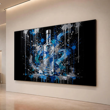 Abstract Blue Bottle Canvas Wall Art, Modern Splash Painting, Contemporary Home Decoration, Vibrant Liquid Design, Ready to Canvas Print Art