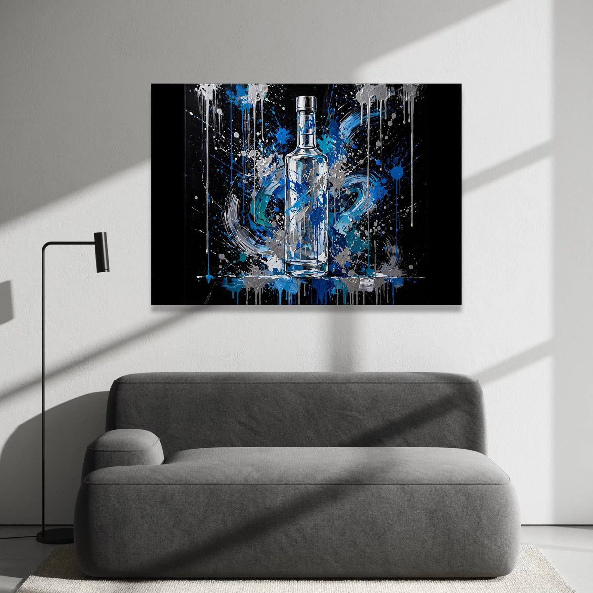 Abstract Blue Bottle Canvas Wall Art, Modern Splash Painting, Contemporary Home Decoration, Vibrant Liquid Design, Ready to Canvas Print Art