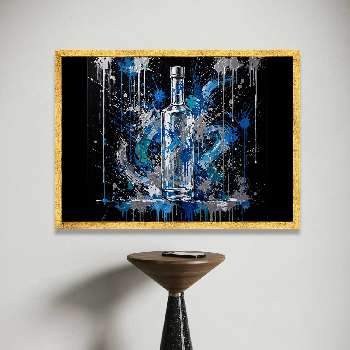 Abstract Blue Bottle Canvas Wall Art, Modern Splash Painting, Contemporary Home Decoration, Vibrant Liquid Design, Ready to Canvas Print Art