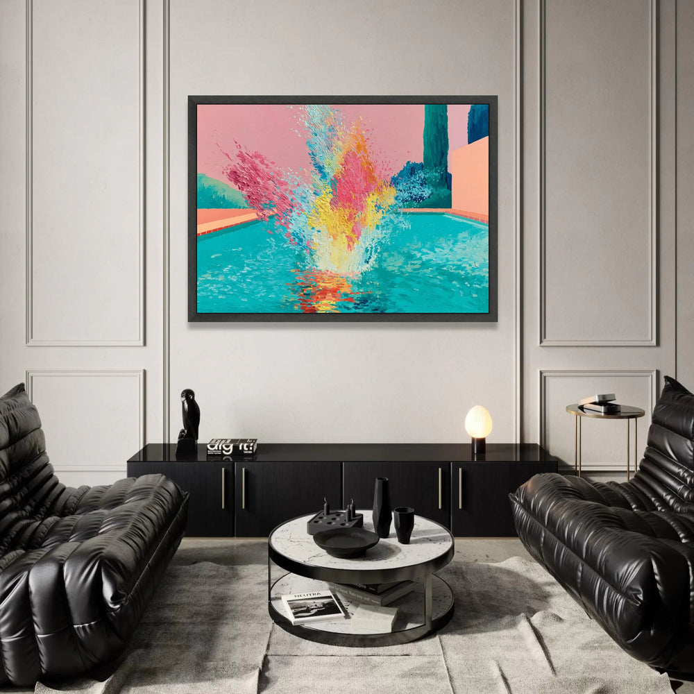 David Hockney Style Pool Splash Canvas, Colorful Modern Wall Art, Vibrant Abstract Water Scene, Contemporary Home Decor Canvas Print Art
