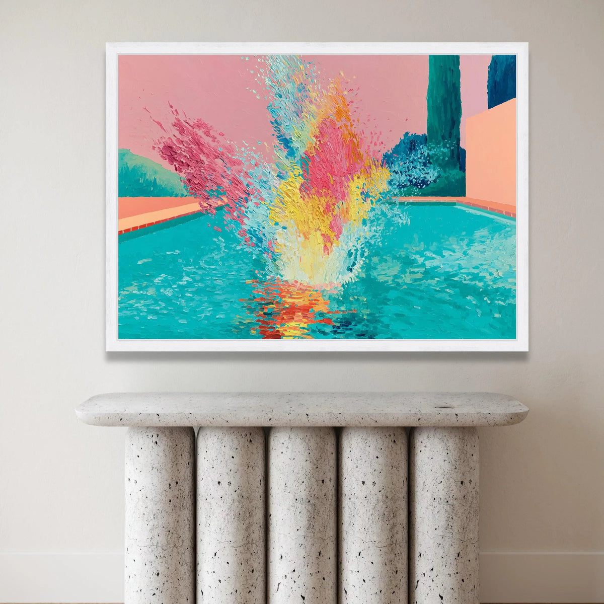 David Hockney Style Pool Splash Canvas, Colorful Modern Wall Art, Vibrant Abstract Water Scene, Contemporary Home Decor Canvas Print Art