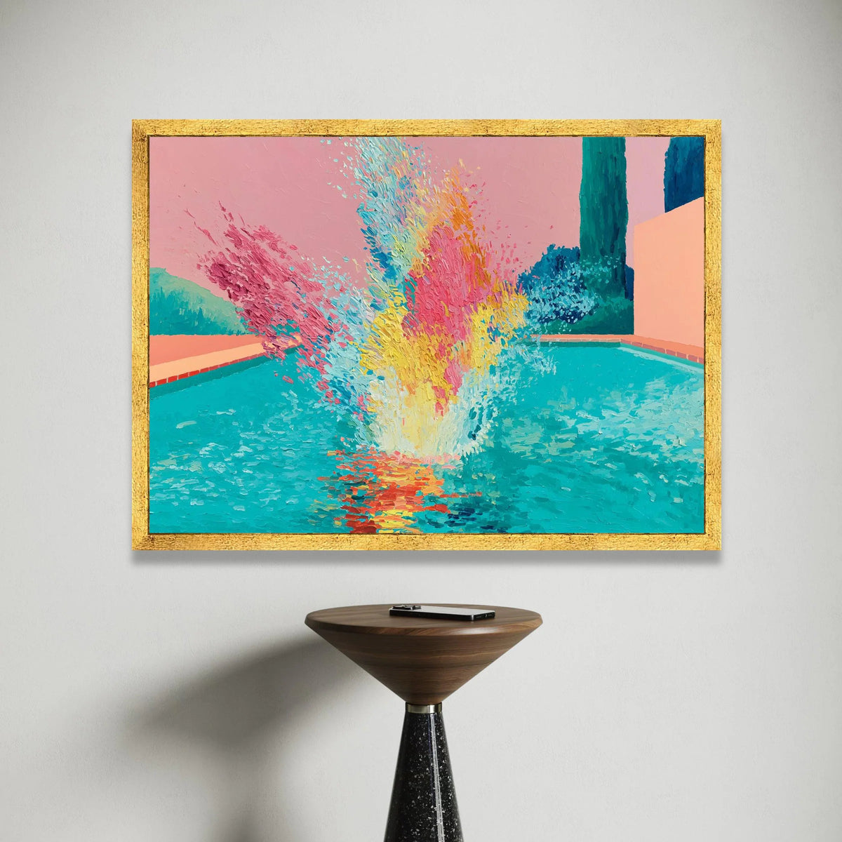 David Hockney Style Pool Splash Canvas, Colorful Modern Wall Art, Vibrant Abstract Water Scene, Contemporary Home Decor Canvas Print Art