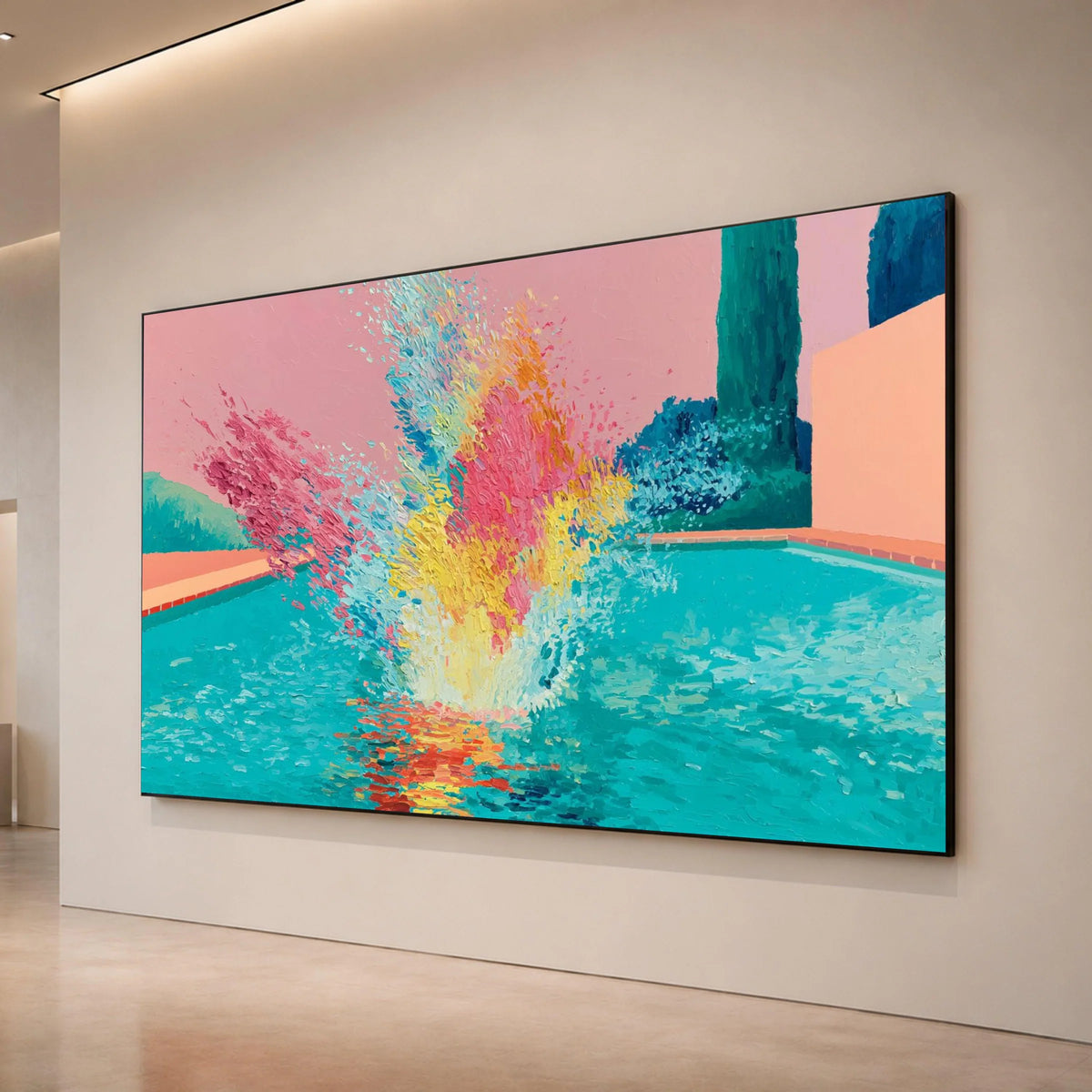 David Hockney Style Pool Splash Canvas, Colorful Modern Wall Art, Vibrant Abstract Water Scene, Contemporary Home Decor Canvas Print Art