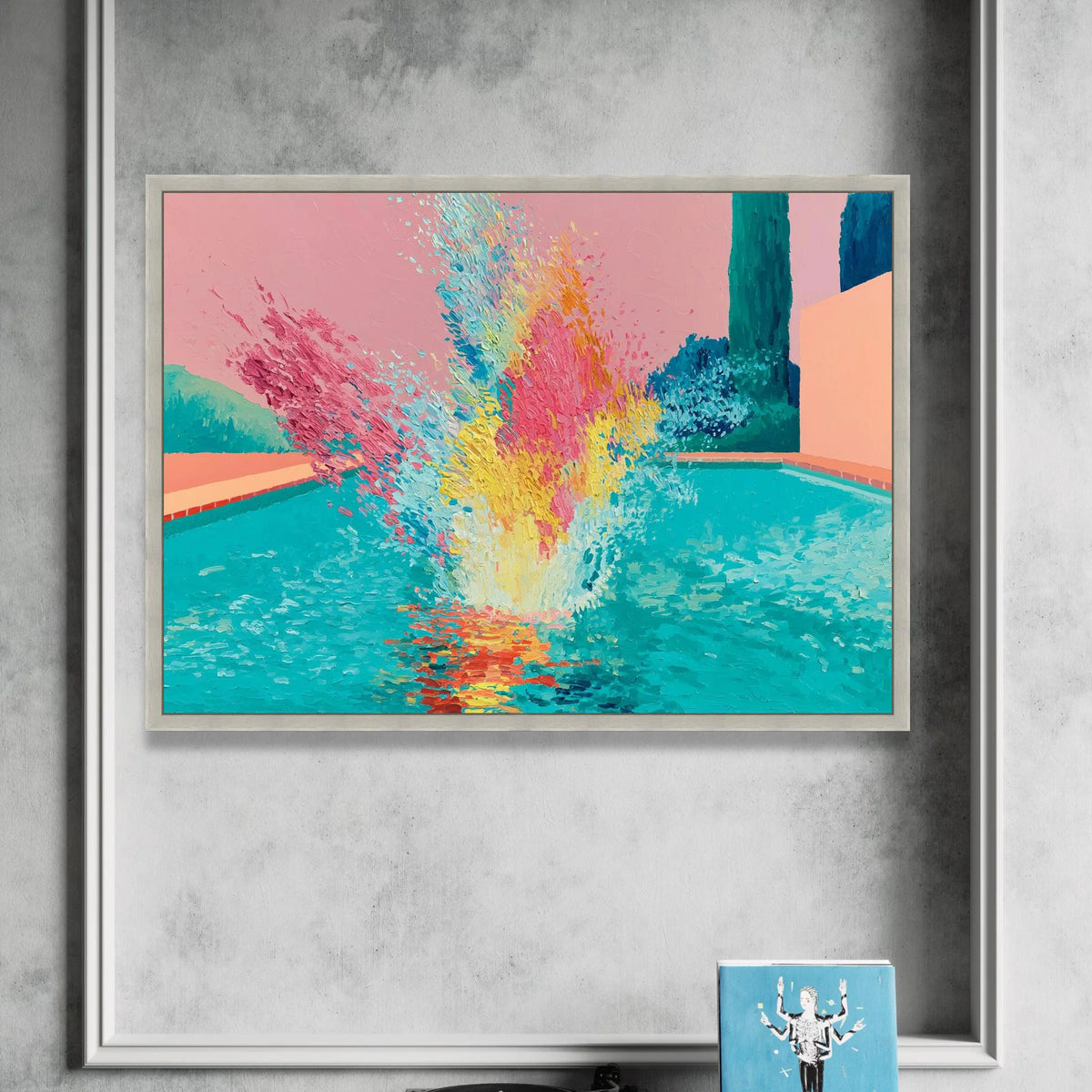 David Hockney Style Pool Splash Canvas, Colorful Modern Wall Art, Vibrant Abstract Water Scene, Contemporary Home Decor Canvas Print Art