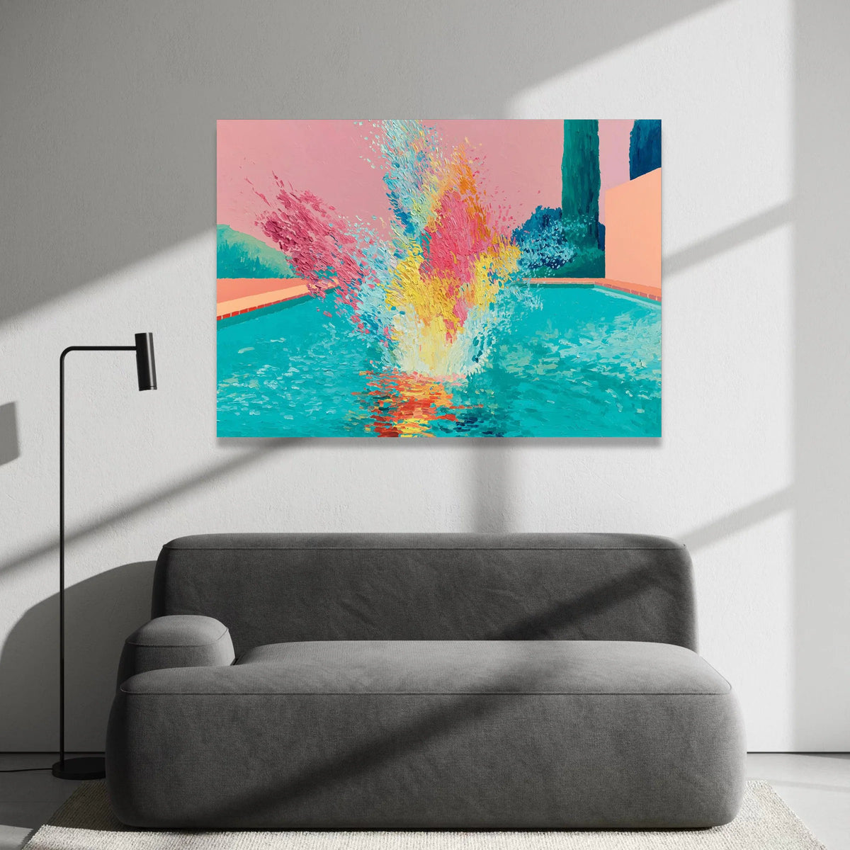 David Hockney Style Pool Splash Canvas, Colorful Modern Wall Art, Vibrant Abstract Water Scene, Contemporary Home Decor Canvas Print Art