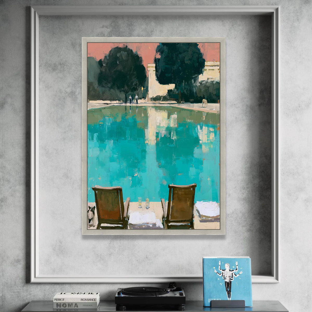 David Hockney Style Poolside View Canvas, Modern Abstract Landscape Wall Art, Vibrant Colorful Home Decor, Artistic Outdoor Canvas Print Art