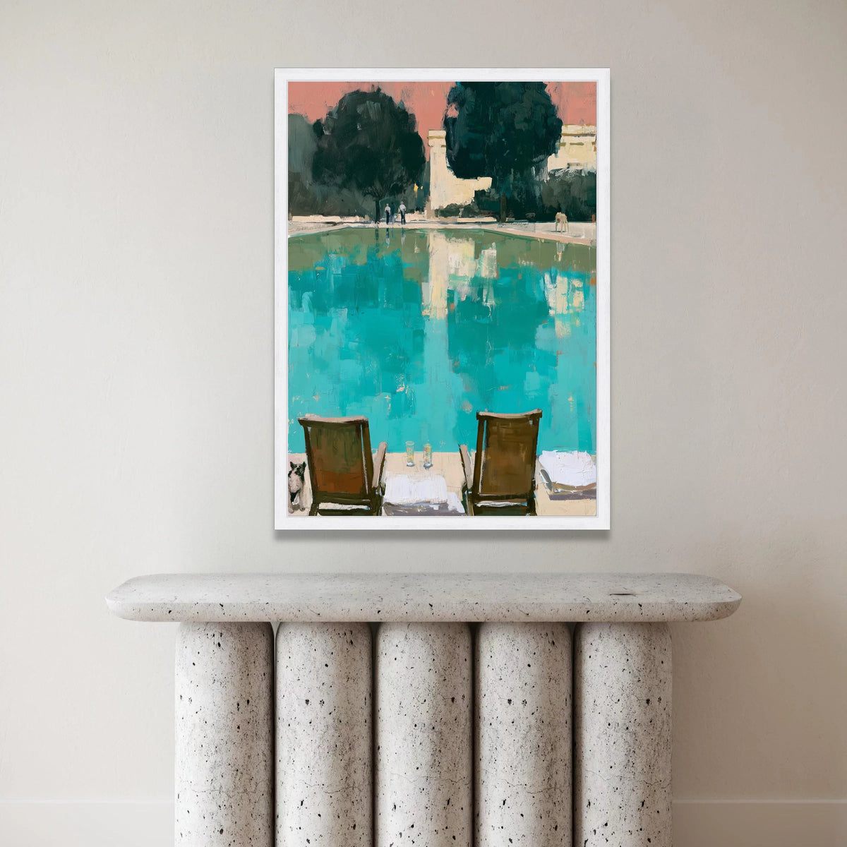 David Hockney Style Poolside View Canvas, Modern Abstract Landscape Wall Art, Vibrant Colorful Home Decor, Artistic Outdoor Canvas Print Art