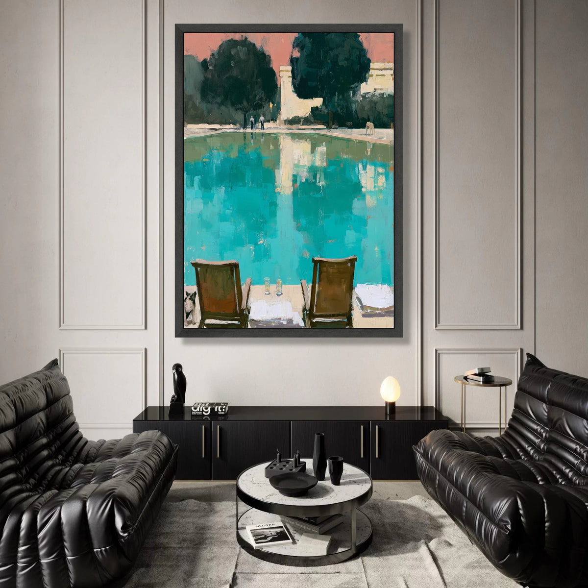 David Hockney Style Poolside View Canvas, Modern Abstract Landscape Wall Art, Vibrant Colorful Home Decor, Artistic Outdoor Canvas Print Art