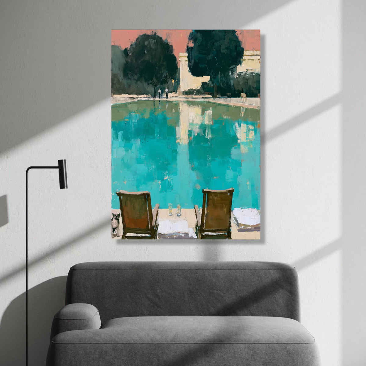 David Hockney Style Poolside View Canvas, Modern Abstract Landscape Wall Art, Vibrant Colorful Home Decor, Artistic Outdoor Canvas Print Art