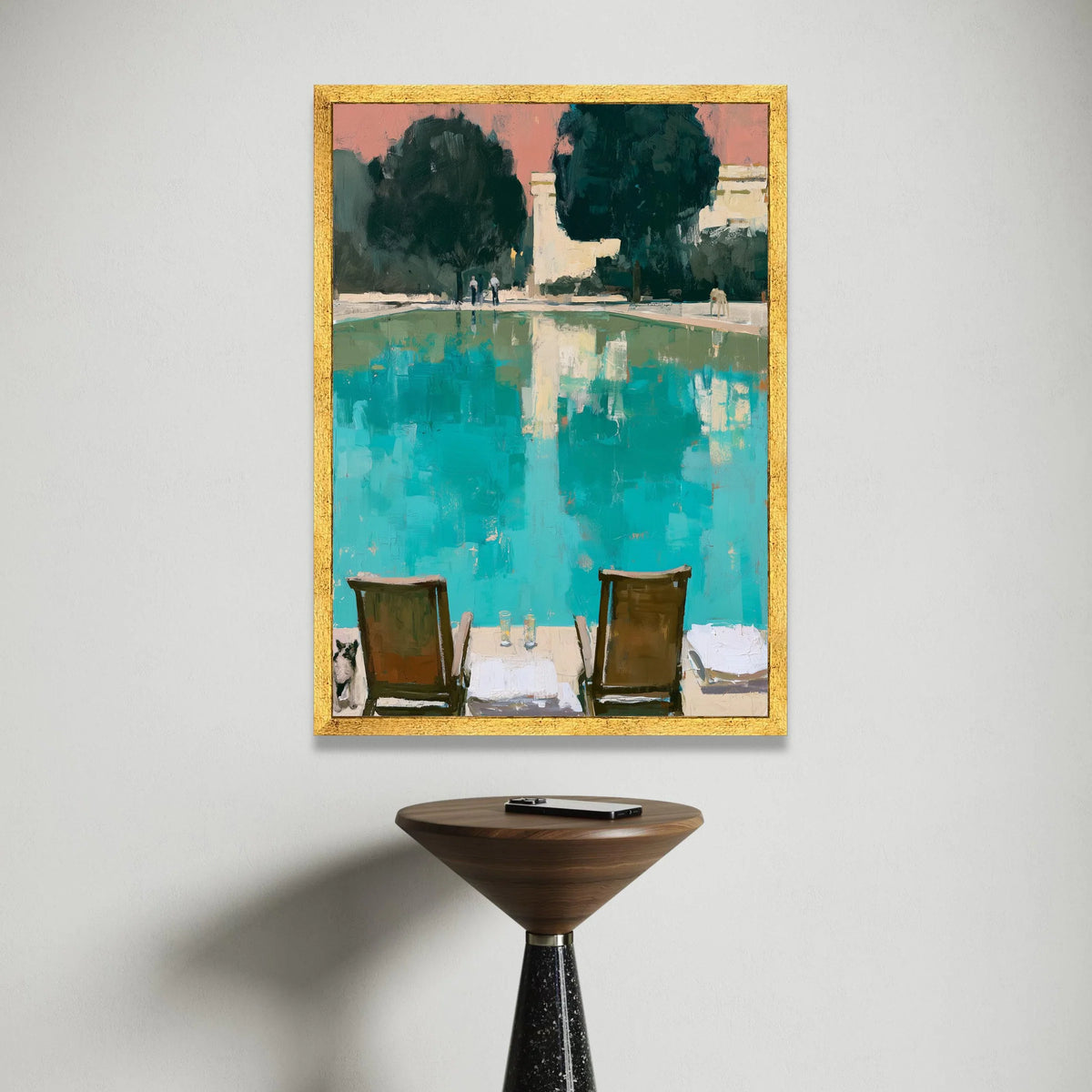 David Hockney Style Poolside View Canvas, Modern Abstract Landscape Wall Art, Vibrant Colorful Home Decor, Artistic Outdoor Canvas Print Art