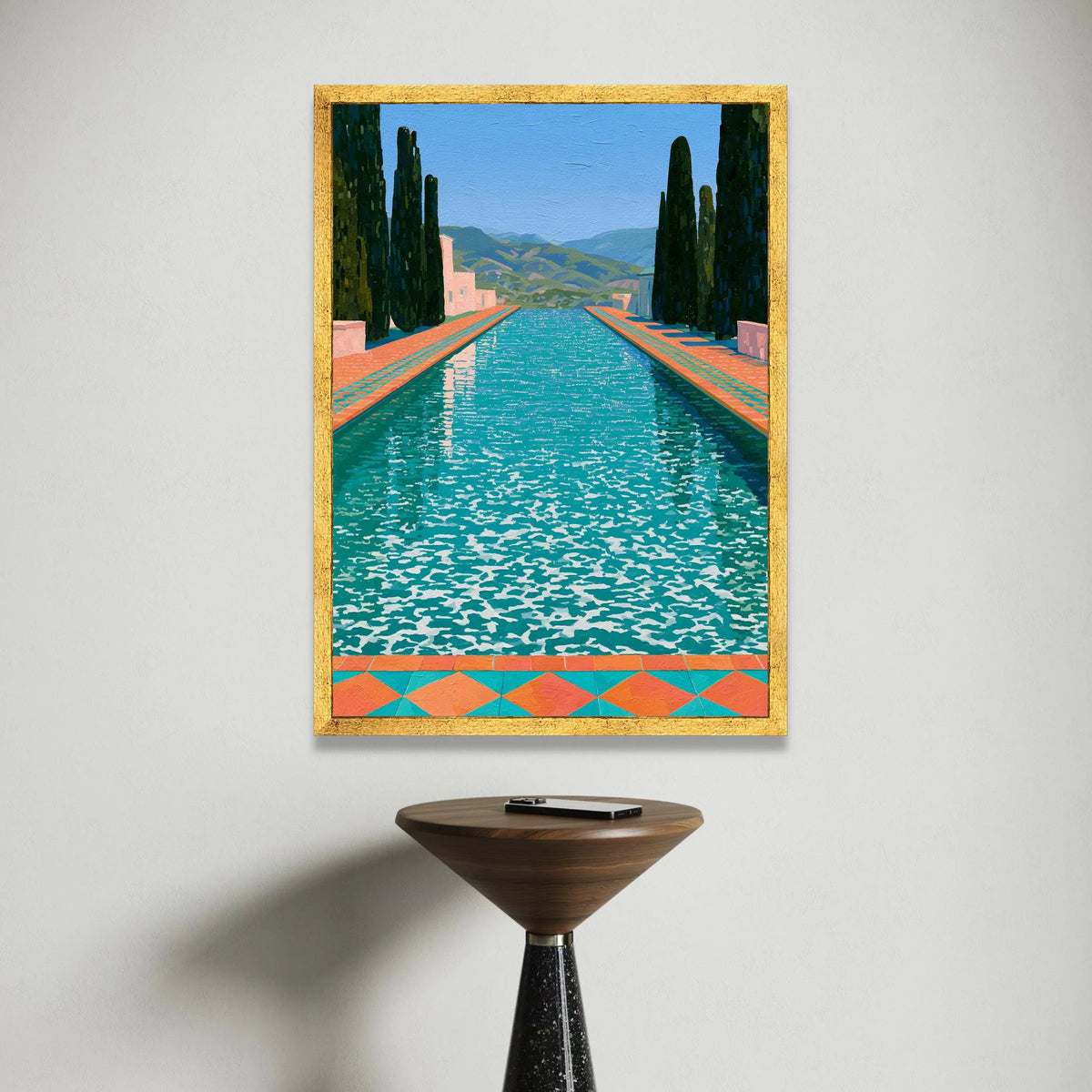 David Hockney Poolside View Canvas, Modern Landscape Wall Art, Bright Colorful Water Scene, Mediterranean Style Home Decor Canvas Print Art