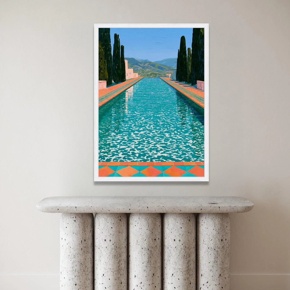 David Hockney Poolside View Canvas, Modern Landscape Wall Art, Bright Colorful Water Scene, Mediterranean Style Home Decor Canvas Print Art