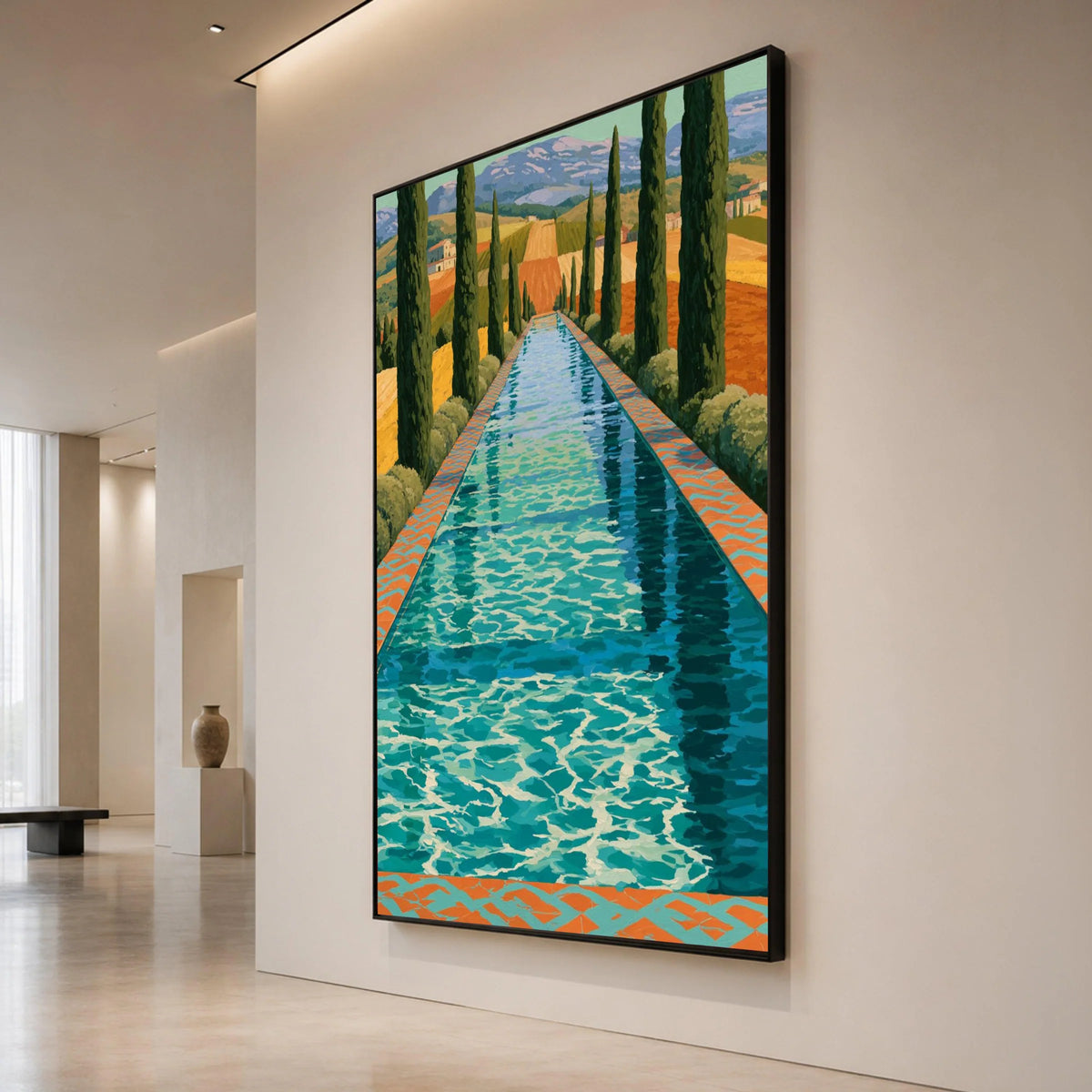 David Hockney Pool Landscape Canvas, Vibrant Modern Scenic Wall Art, Contemporary Home Decoration Canvas Print Art