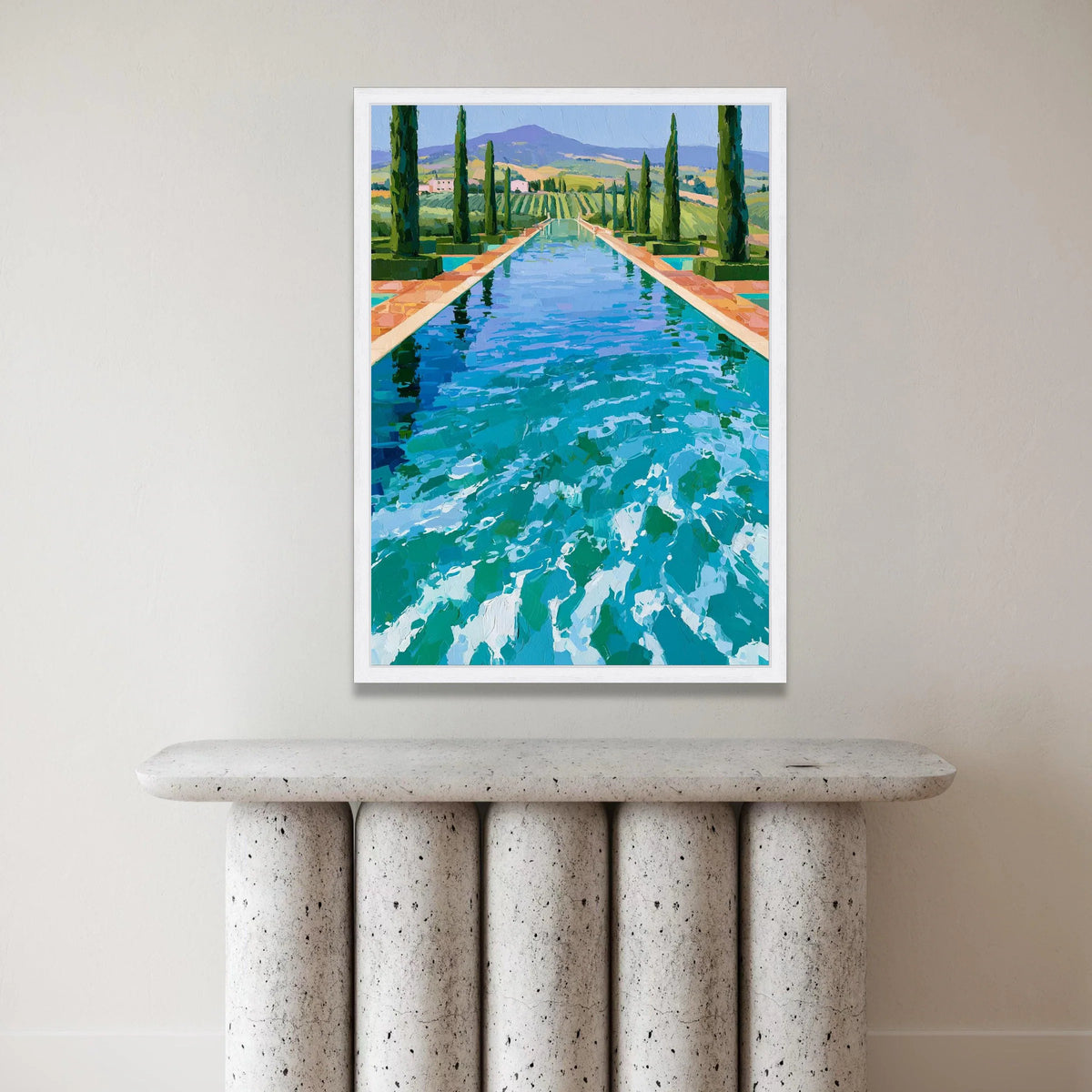 David Hockney Style Pool Landscape Canvas, Modern Impressionist Wall Art, Vibrant Garden View, Blue Water Reflection, Canvas Print Art